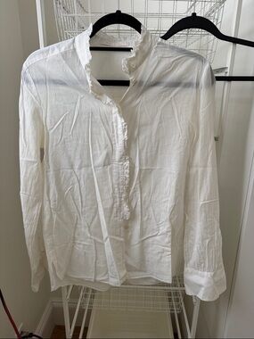 See By Chloe White Ruffle Trim Button-Down Shirt